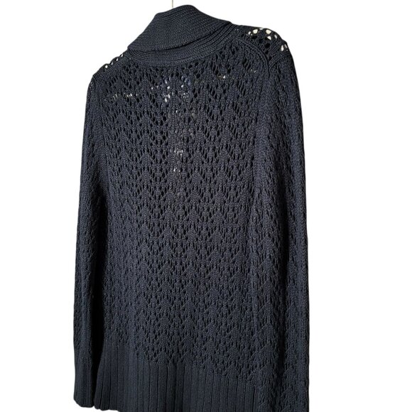 Old Navy Womens Blue Angora Wool Y2K Shawl Neck Open Knit Grandpa Sweater XL - Picture 6 of 10